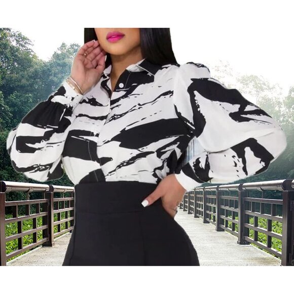 Women White Blouses Button Down Shirts Colorful Long Sleeve Floral Print Tops - Picture 4 of 6